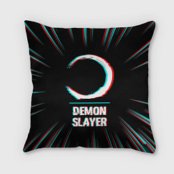 Подушка квадратная Символ Demon Slayer в стиле glitch на темном фоне, цвет: 3D-принт