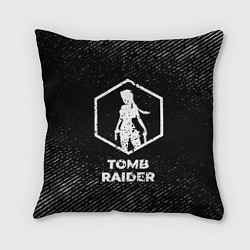 Подушка квадратная Tomb Raider с потертостями на темном фоне
