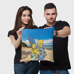 Подушка квадратная Гомер Симпсон танцует с Мардж на пляже, цвет: 3D-принт — фото 2