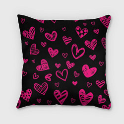 Подушка квадратная Розовые сердца, цвет: 3D-принт