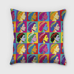 Подушка квадратная Елизавета II Поп-арт, цвет: 3D-принт