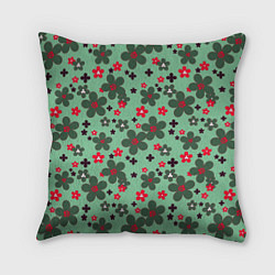 Подушка квадратная Красно-зеленый цветочный узор ретро, цвет: 3D-принт