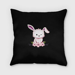 Подушка квадратная Крольчонок С Цветами На Чёрном Фоне, цвет: 3D-принт