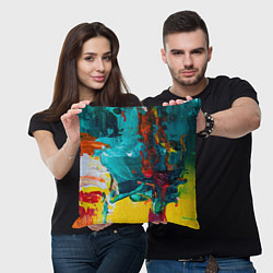 Подушка квадратная Краски на холсте абстракция, цвет: 3D-принт — фото 2