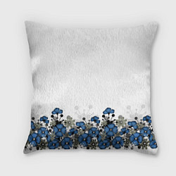 Подушка квадратная Синий цветочный узор -кайма