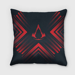 Подушка квадратная Красный символ Assassins Creed на темном фоне со с
