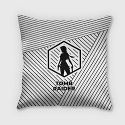 Подушка квадратная Символ Tomb Raider на светлом фоне с полосами