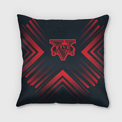Подушка квадратная Красный символ GTA на темном фоне со стрелками, цвет: 3D-принт