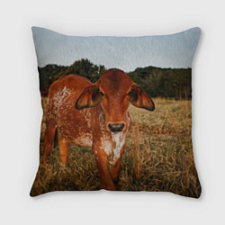 Подушка квадратная Коровка на поле, цвет: 3D-принт