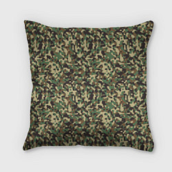 Подушка квадратная Камуфляж Woodland мелкий, цвет: 3D-принт