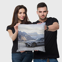 Подушка квадратная Mercedes AMG V8 Biturbo cabriolet - mountains, цвет: 3D-принт — фото 2