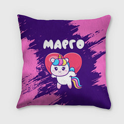 Подушка квадратная Марго единорог с сердечком, цвет: 3D-принт