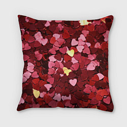 Подушка квадратная Куча разноцветных сердечек, цвет: 3D-принт