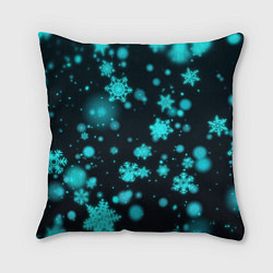 Подушка квадратная Неоновые снежинки на черном фоне, цвет: 3D-принт