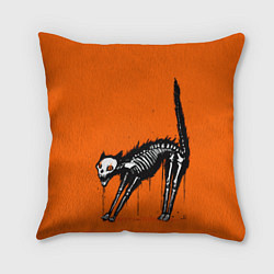 Подушка квадратная Котик скелетик - Хеллоуин, цвет: 3D-принт