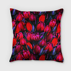 Подушка квадратная Тюльпаны - поле красных цветов, цвет: 3D-принт