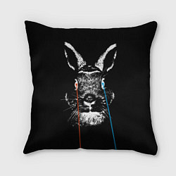 Подушка квадратная Черный кролик стреляет лазерами из глаз