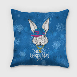 Подушка квадратная Merry Christmas, rabbit in cap