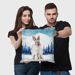 Подушка квадратная Кролик в зимнем лесу, цвет: 3D-принт — фото 2