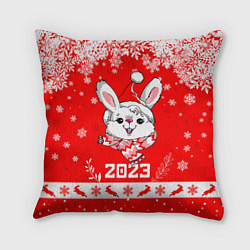 Подушка квадратная Праздничный кролик 2023, цвет: 3D-принт
