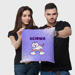 Подушка квадратная Ксюша кошка единорожка, цвет: 3D-принт — фото 2