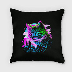 Подушка квадратная Неоновый котёнок поп-арт, цвет: 3D-принт