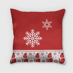 Подушка квадратная Снеговики в снежинках, цвет: 3D-принт
