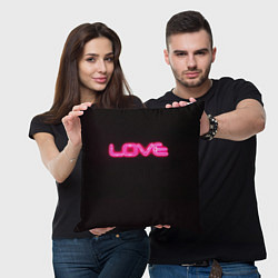 Подушка квадратная Love - неоновая надпись, цвет: 3D-принт — фото 2