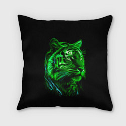 Подушка квадратная Нейросеть: неоновый зелёный тигр, цвет: 3D-принт