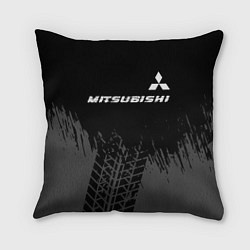 Подушка квадратная Mitsubishi speed на темном фоне со следами шин: си