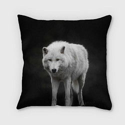 Подушка квадратная Белый волк на темном фоне