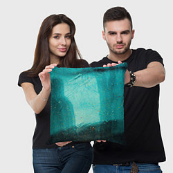 Подушка квадратная Сине-зелёный туман и мазки красок, цвет: 3D-принт — фото 2