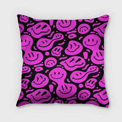 Подушка квадратная Кислотный розовый в смайликах, цвет: 3D-принт