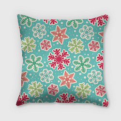 Подушка квадратная Весёлые снежинки, цвет: 3D-принт
