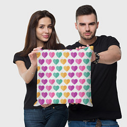 Подушка квадратная Яркие сердечки, цвет: 3D-принт — фото 2
