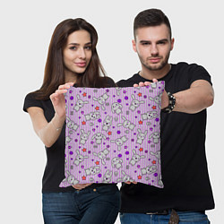 Подушка квадратная Кролики - текстура на розовом фоне, цвет: 3D-принт — фото 2
