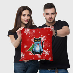Подушка квадратная Котик в свитере с ёлочкой, цвет: 3D-принт — фото 2