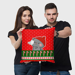 Подушка квадратная Серый котик - играет в снежки, цвет: 3D-принт — фото 2