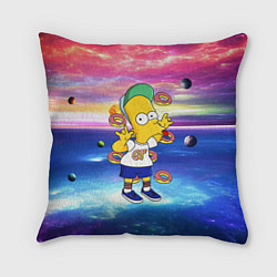 Подушка квадратная Барт Симпсон с пончиками в космическом пространств