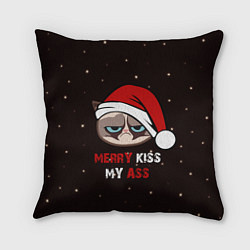 Подушка квадратная Новогодний кот мем - грубиян, цвет: 3D-принт