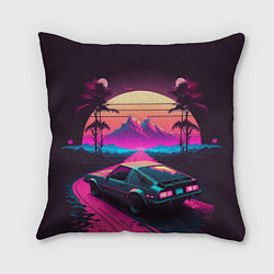 Подушка квадратная Synthwave car and mountains