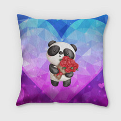 Подушка квадратная Панда с букетом цветов, цвет: 3D-принт
