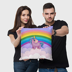 Подушка квадратная Единорог на фоне радуги, цвет: 3D-принт — фото 2