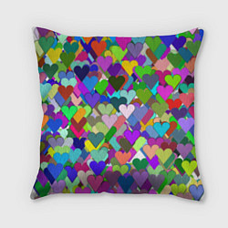Подушка квадратная Орнамент из разноцветных сердечек - валентинка, цвет: 3D-принт