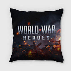 Подушка квадратная World War Heroes логотип на фоне огня