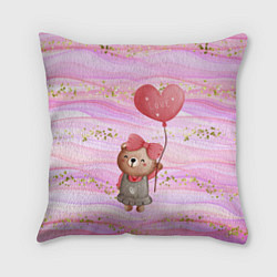 Подушка квадратная Мишка с шариком Love, цвет: 3D-принт