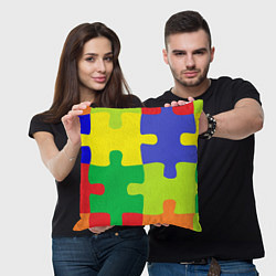 Подушка квадратная Пазлы разноцветные, цвет: 3D-принт — фото 2