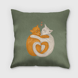 Подушка квадратная Любовь котов сердце, цвет: 3D-принт