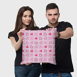 Подушка квадратная Валентинки на нежно-розовом фоне, цвет: 3D-принт — фото 2