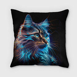 Подушка квадратная Неоновый кот искрящий молниями, цвет: 3D-принт